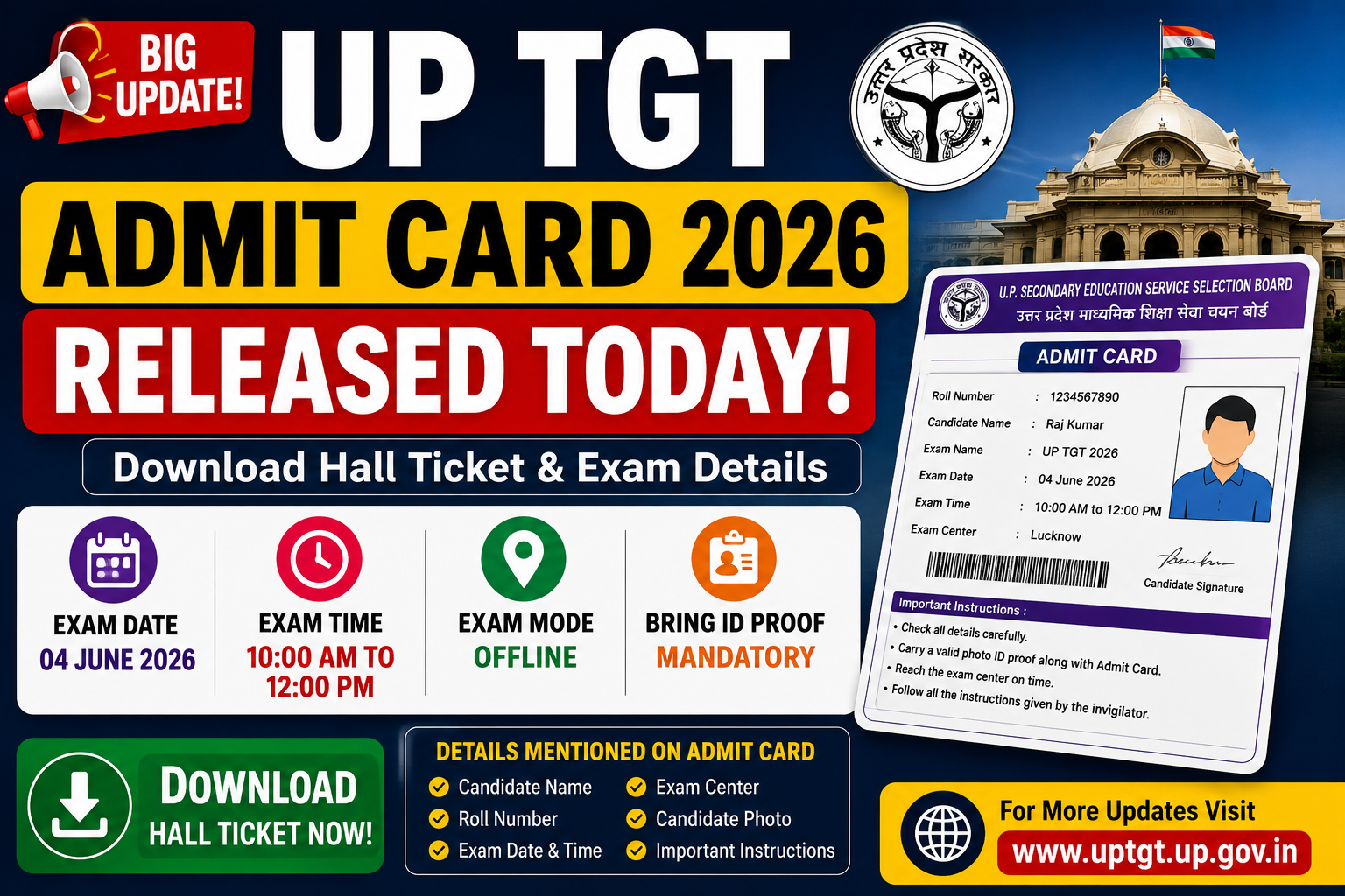 UP TGT Admit Card 2026 Download Link: Get Your Hall Ticket Now