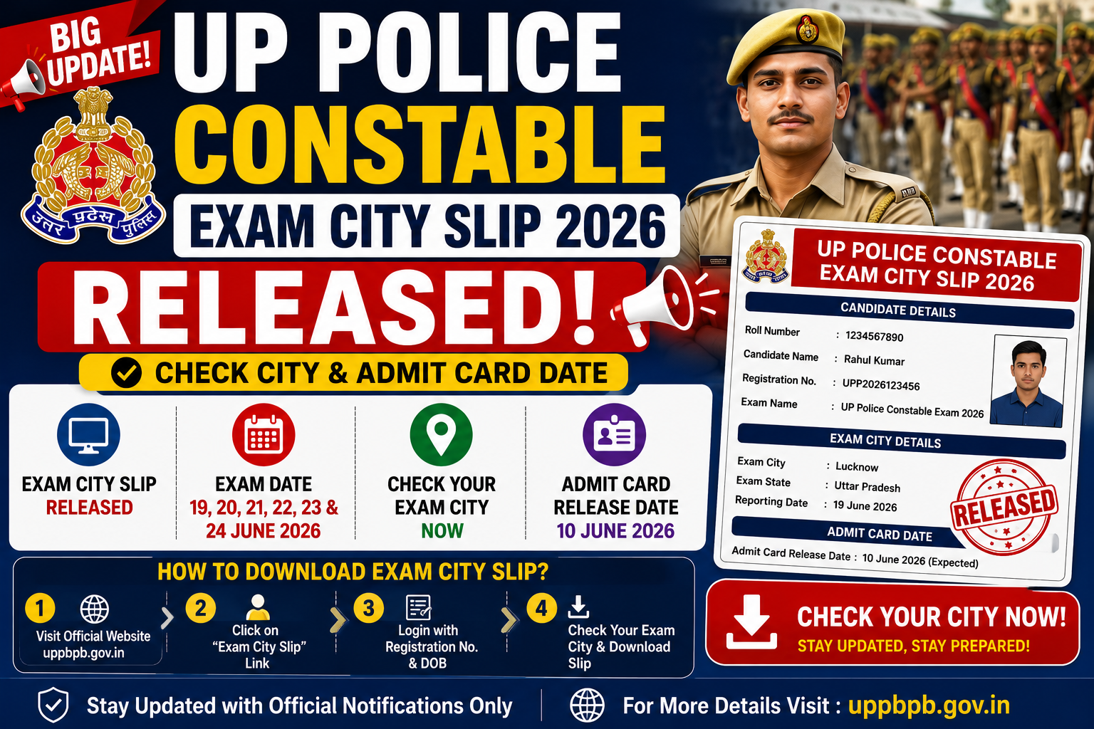 UP Police Constable City Intimation 2026: Check Your Exam City