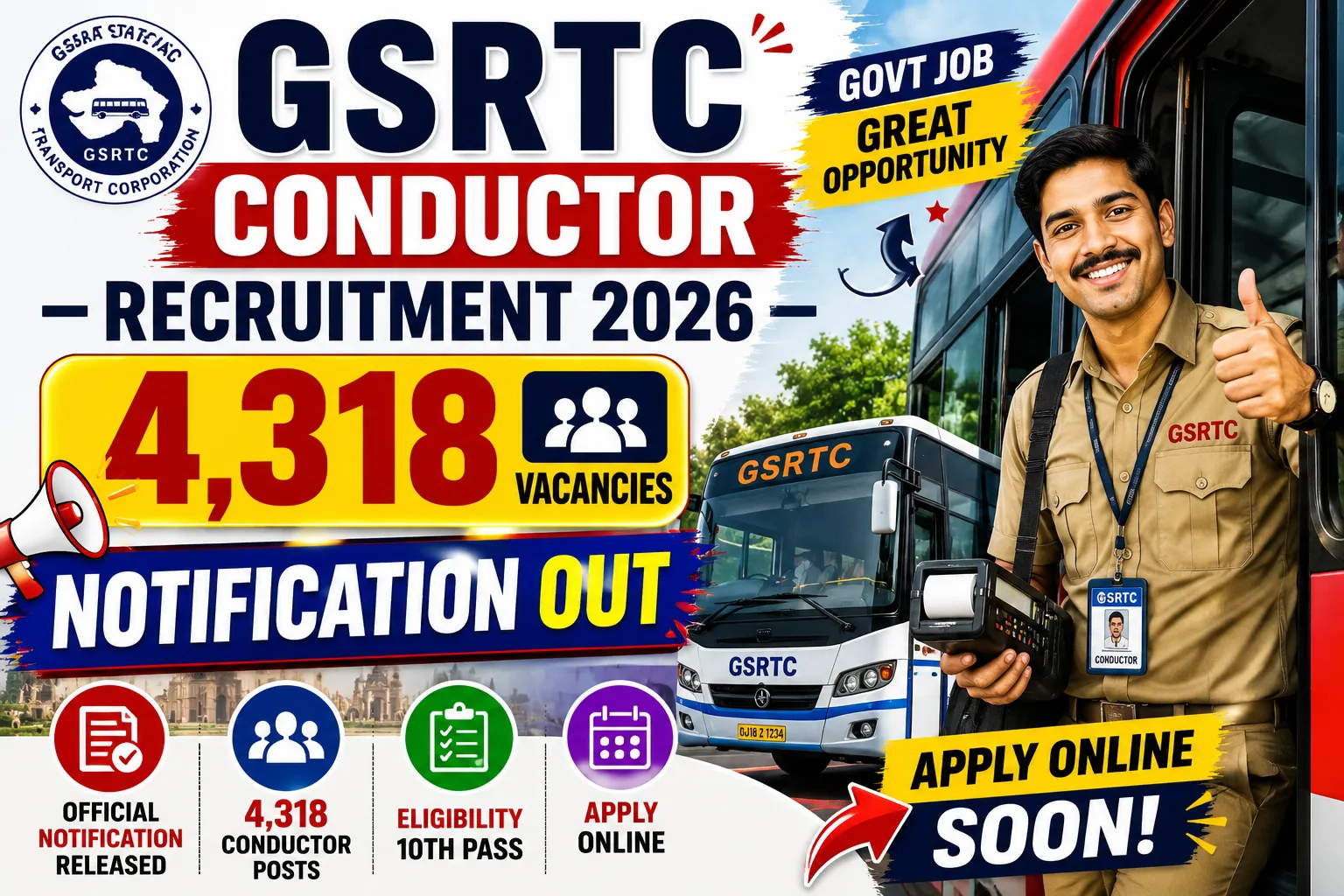 GSRTC Conductor Recruitment 2026: 4,318 Vacancies Notification Out