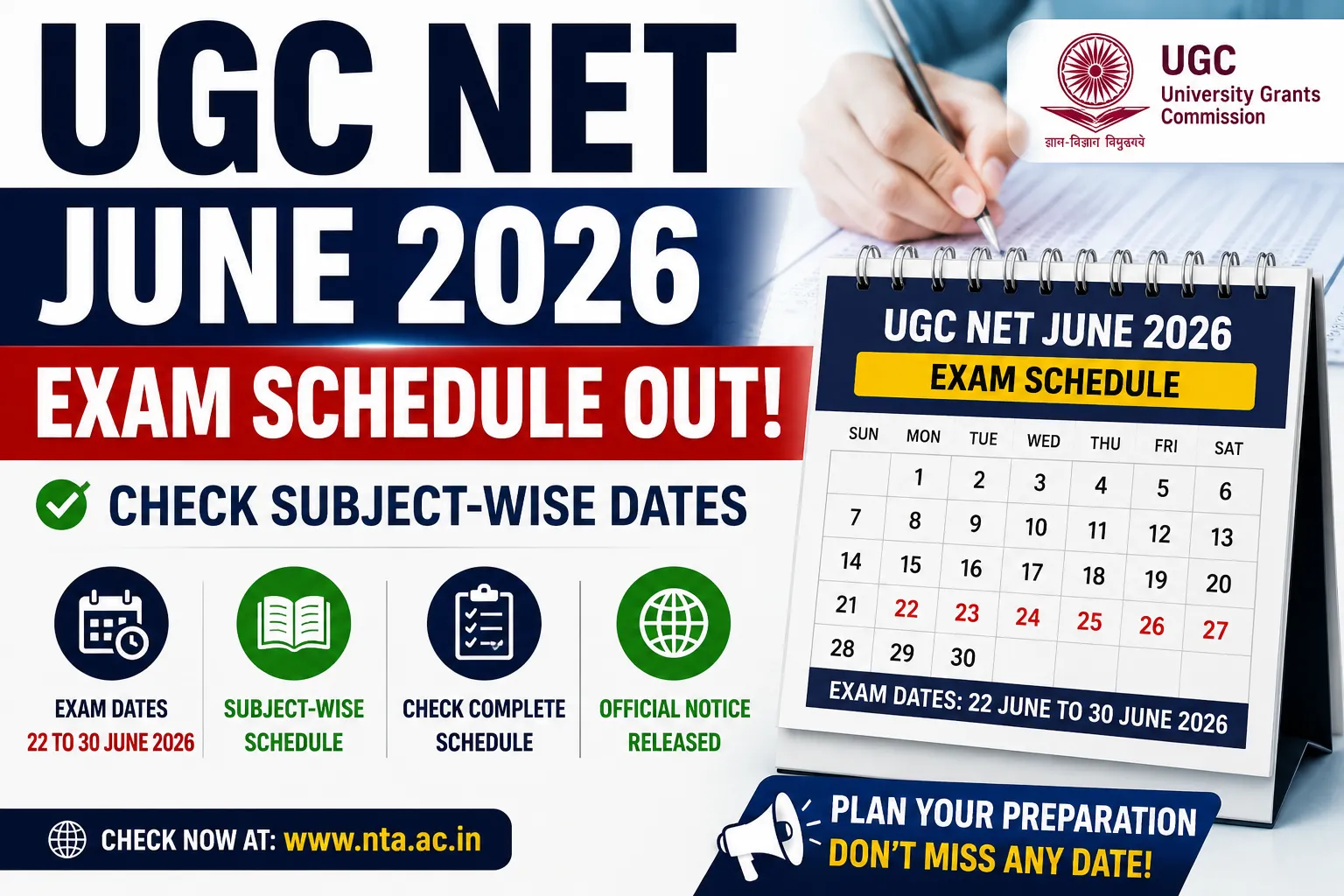UGC NET June 2026 Exam Schedule Out: Check Subject-Wise Dates
